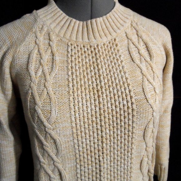 L.L.BEAN Scoop neck Crochet knit sweater XS Beige NaturalCable knit High quality - Picture 6 of 13